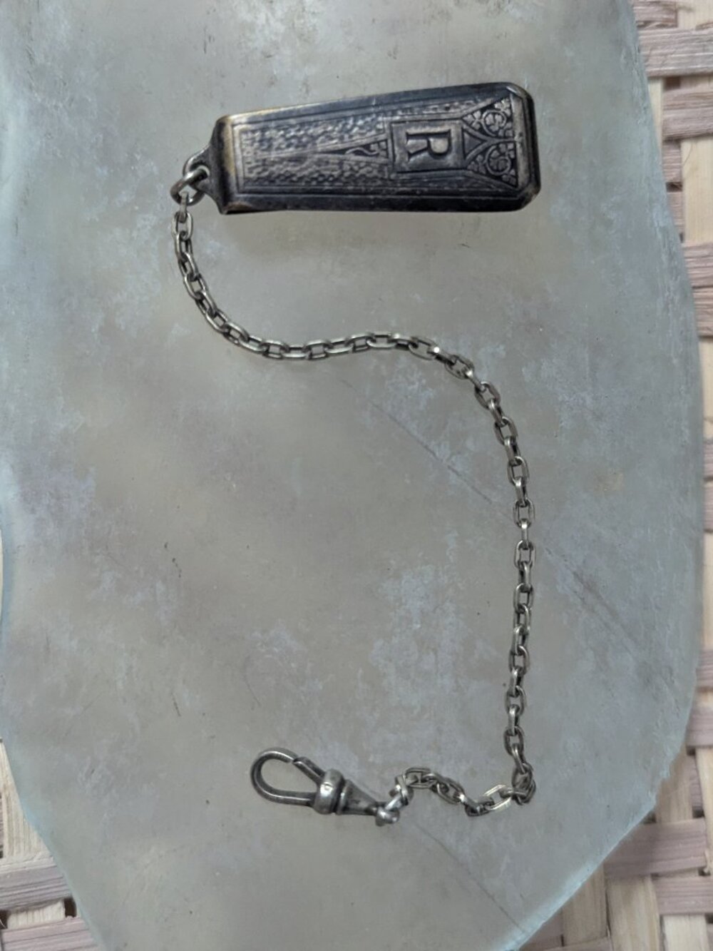 Hickok Beltogram Master Plate Belt Loop Watch Chain Fob "R" monogram